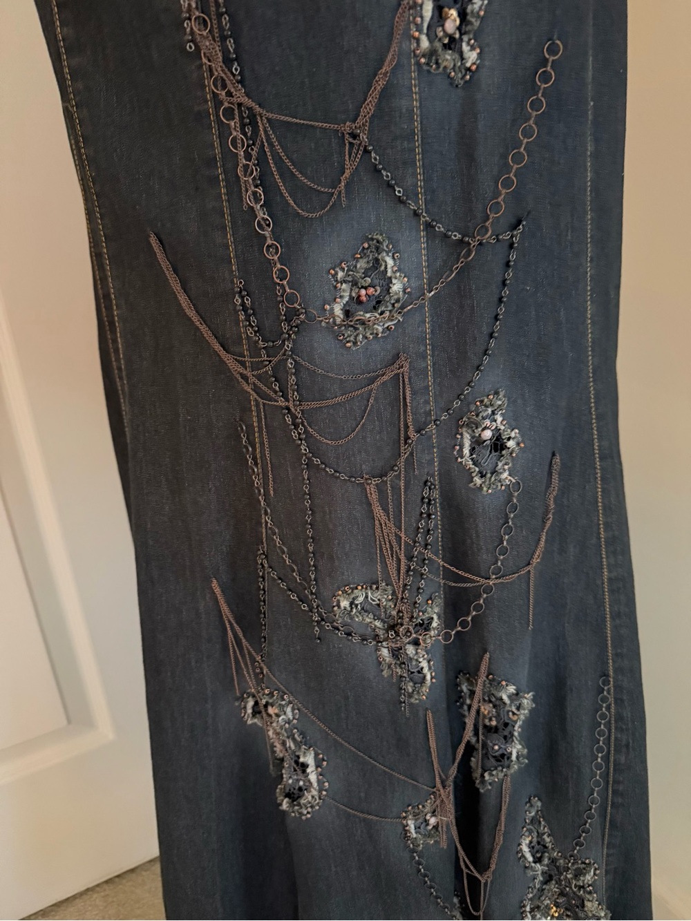 ORNA FARHO DENIM W/BEADING DRESSY 3 PSC SUIT TOP/SKIRT MANDALAY STYLE FR42/8US - Picture 8 of 13